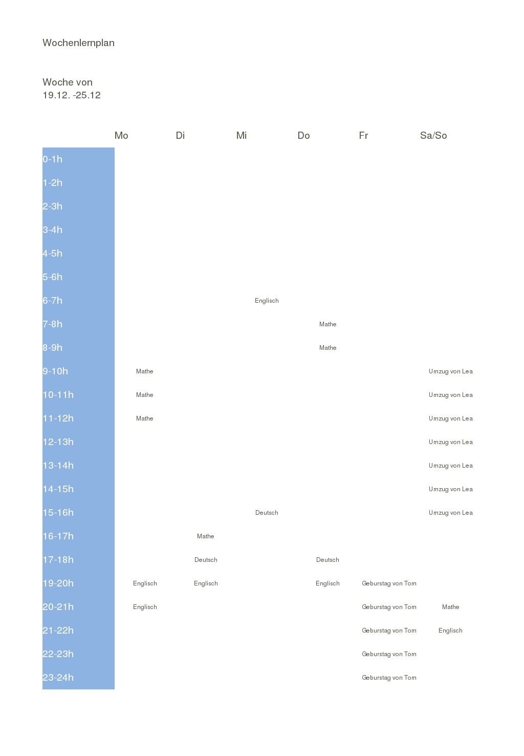 Wochenlernplan Beispiel Studyhelp